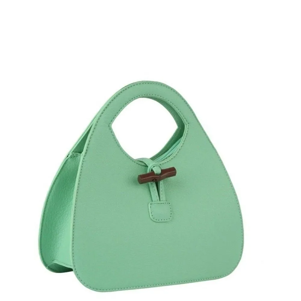 Womens Green Tote Bag Bamboo Tie Closure Shaped Top Handle Satchel
